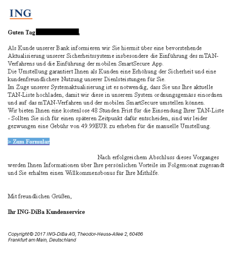 Phishing-Mail ING-DiBa