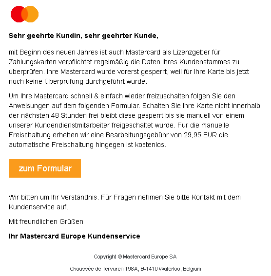 Mastercard Phishing-Mail