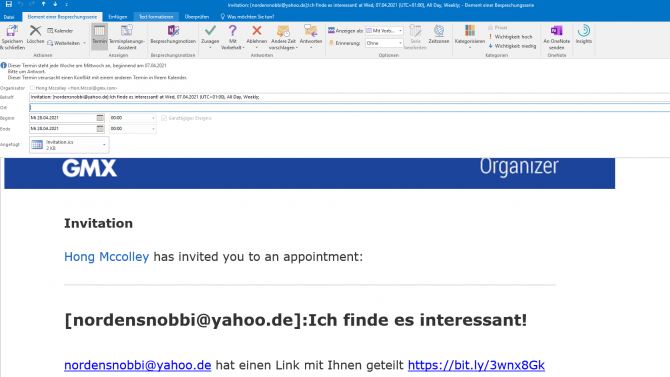 Screenshot einer Phishing-E-Mail