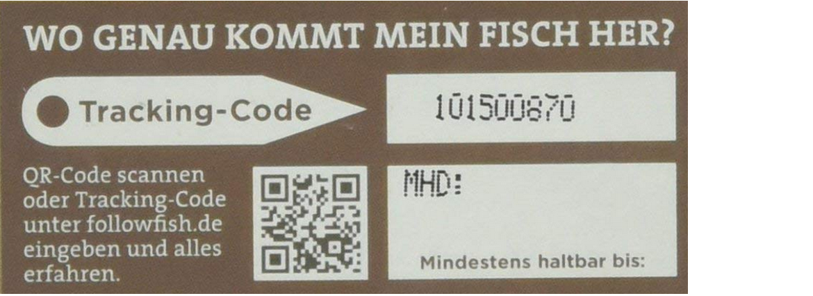 Kennzeichnung auf einer Verpackung (Followfish mit Tracking Code)