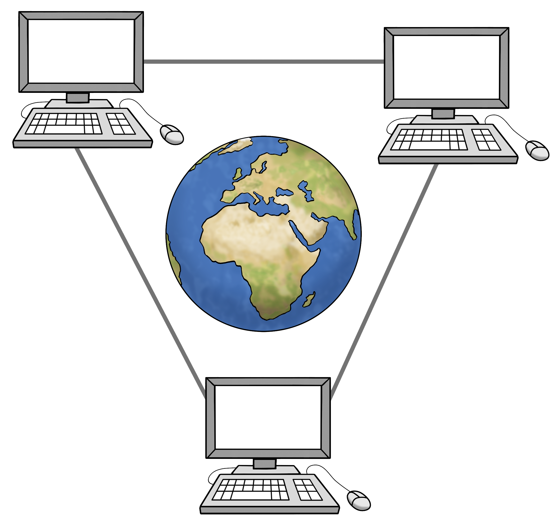 Gezeichnetes Bild mehrerer vernetzter Computer