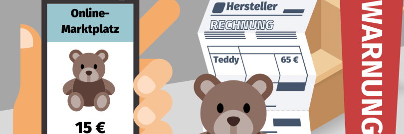 Auf einem Handy wird für ein Produkt ein günstigerer Preis angezeigt als auf der Rechnung, die neben dem Paket liegt.