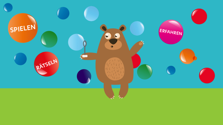 Illustration eines Bären der Seifenblasen macht