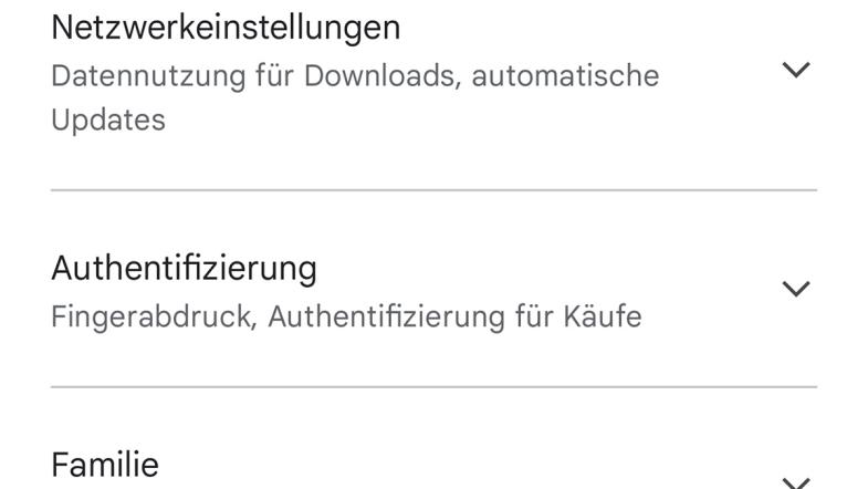 Screenshot Einstellung Google Play Store Authentifizierung